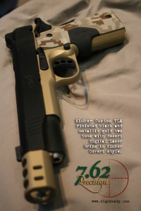 Kimber finished in Black/Metallic Gold with Desert MARPAT on Laser Grips in Kimber Covert Style
