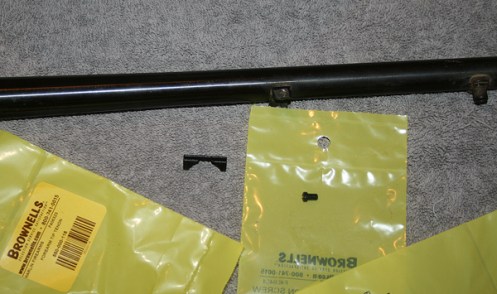 Original Forearm tip tenon was cross-threaded on both sides. No one had a new one listed for 336, but Brownells does for the Glenfield 30.